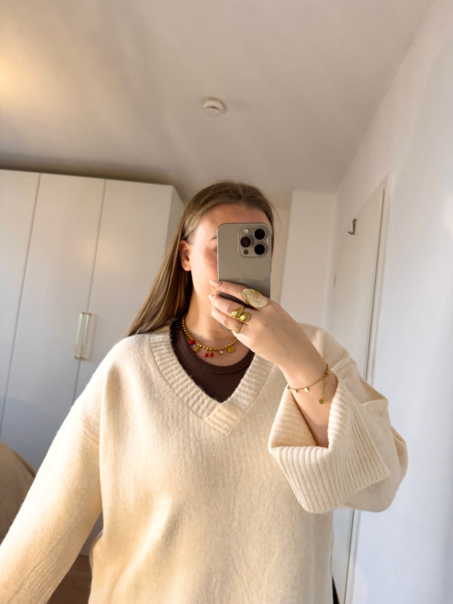 Basic Strickpullover Creme