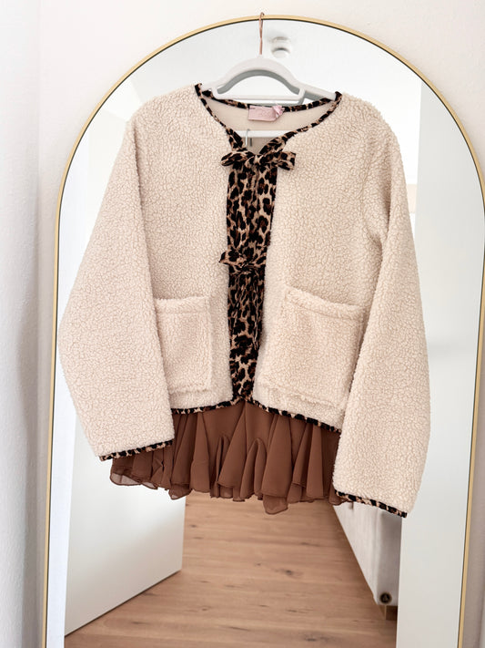 Teddy Jacke mit Leo Schleifen | Kuschelig & stylisch bis Gr. 42