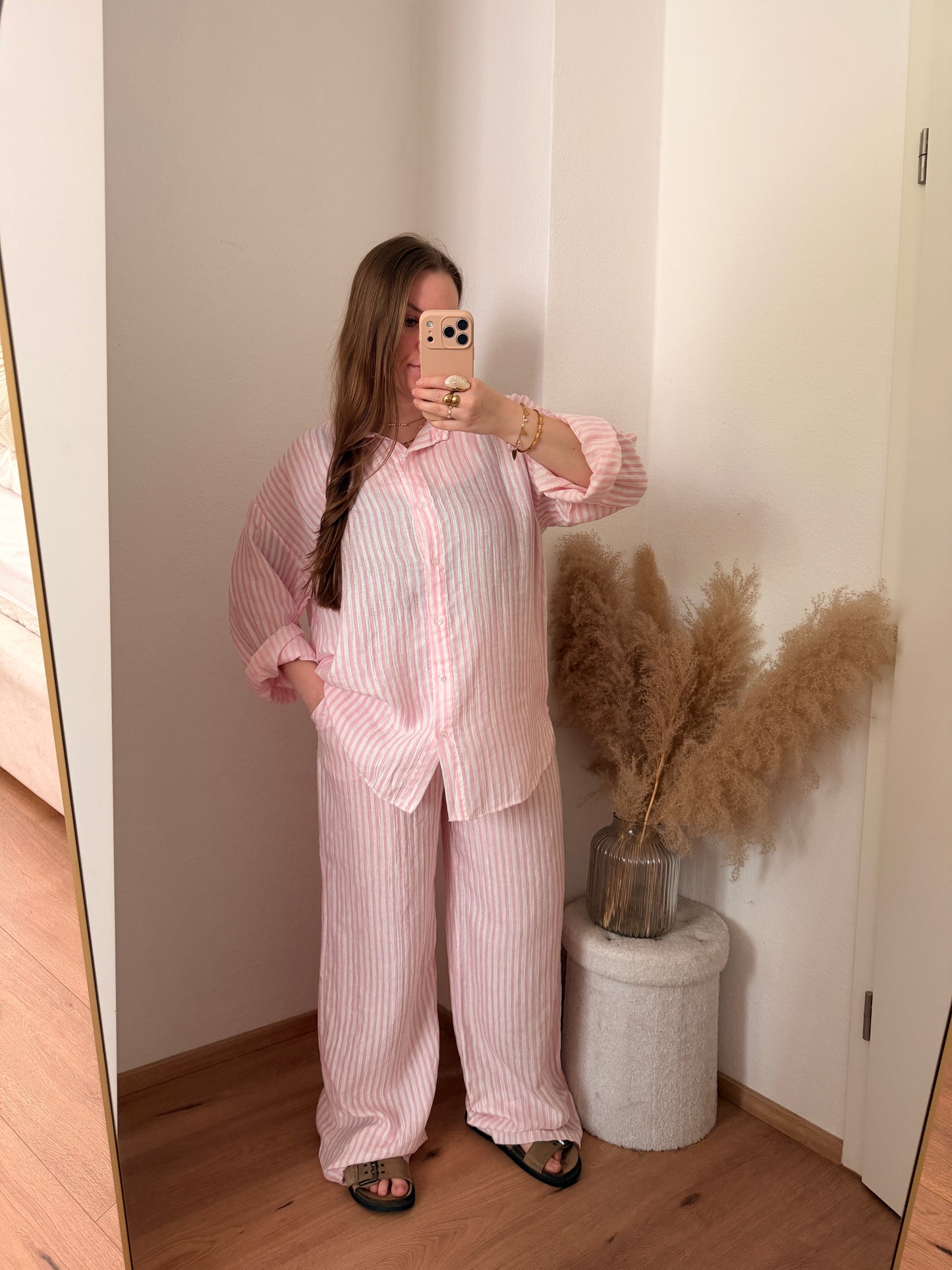 gestreifte Stoff hose rosa Nele