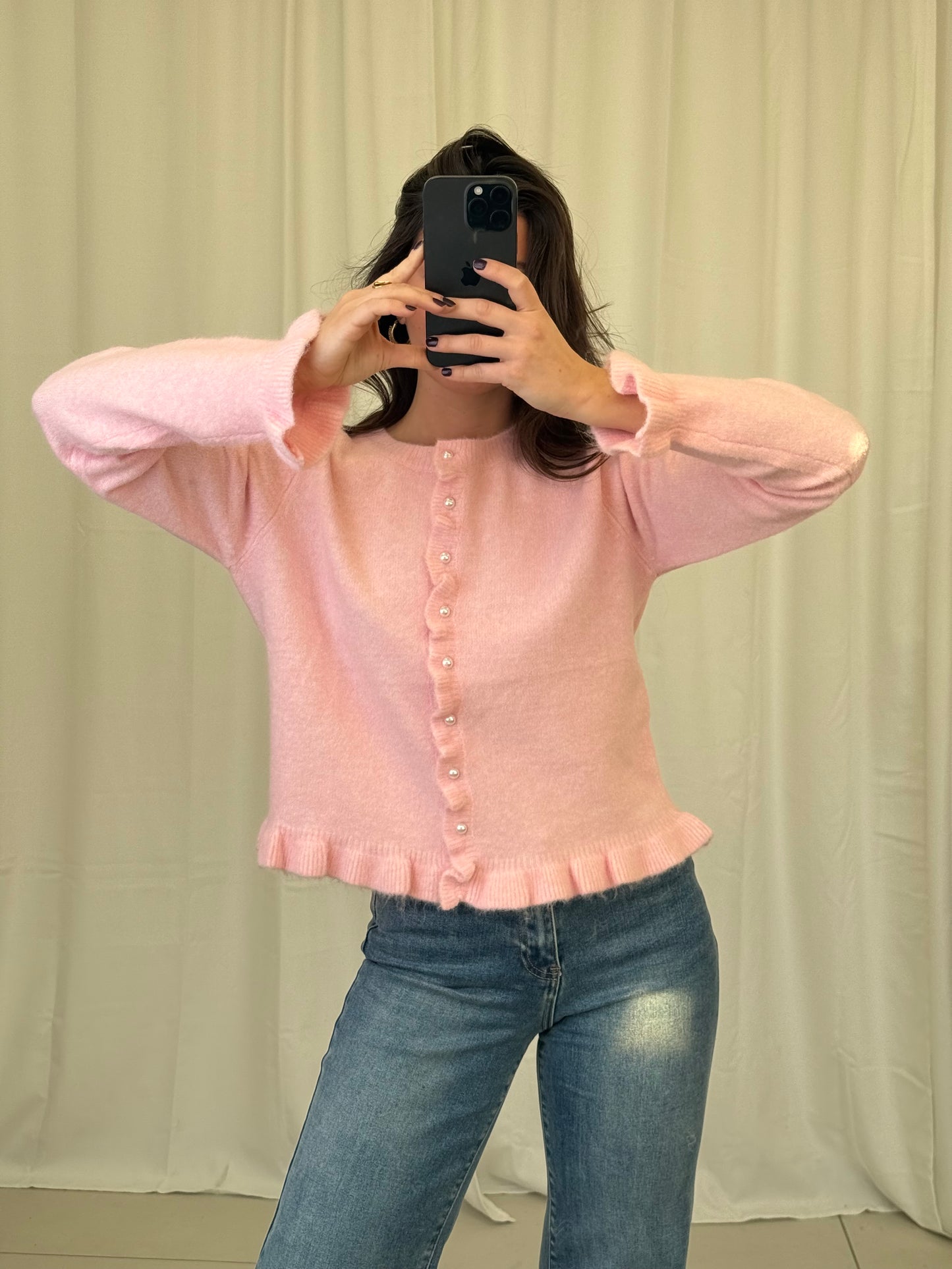 Cardigan rosewood mit Rüschen