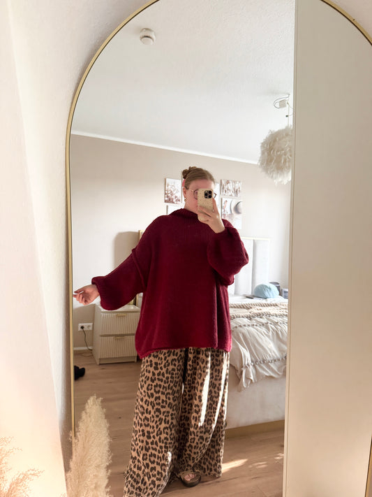 Oversize Pullover Damen Bordeaux Rot – Bequemer Strickpullover bis Größe 48