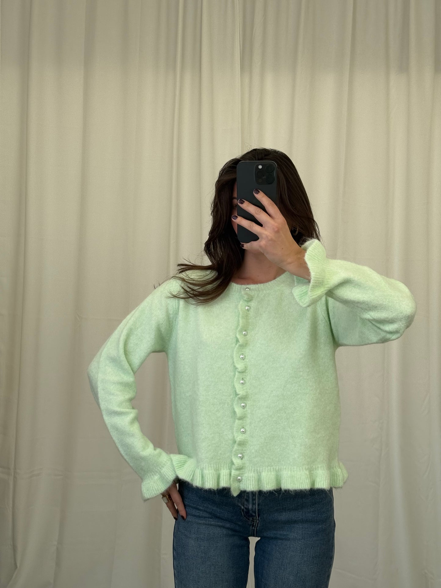 Cardigan rosewood mit Rüschen