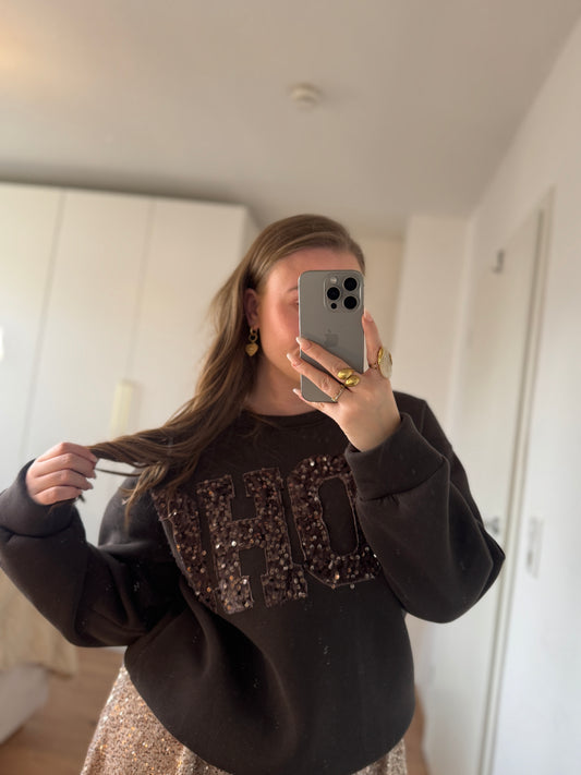 Glamouröser Pailletten-Sweater ‚Soho‘, der in den Größen  36 bis 42 einen eleganten, festlichen Look verleiht