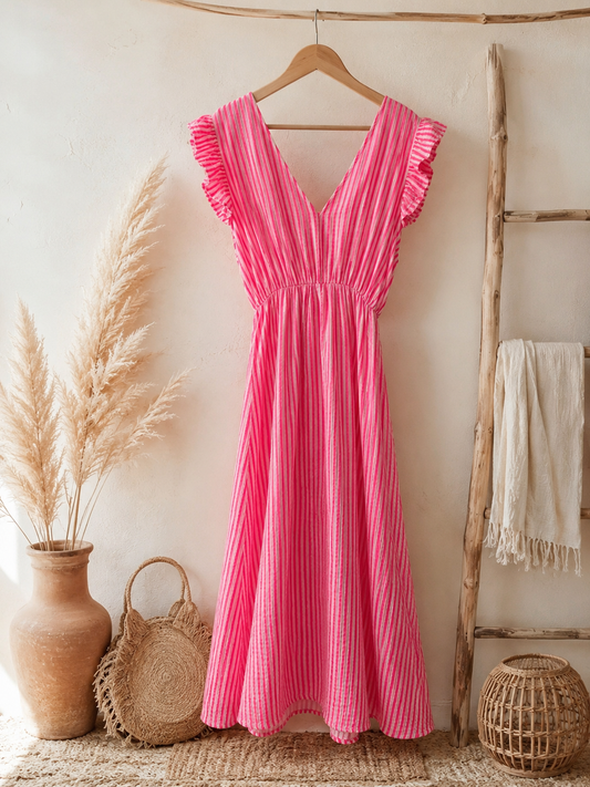Musselin Kleid gestreift pink