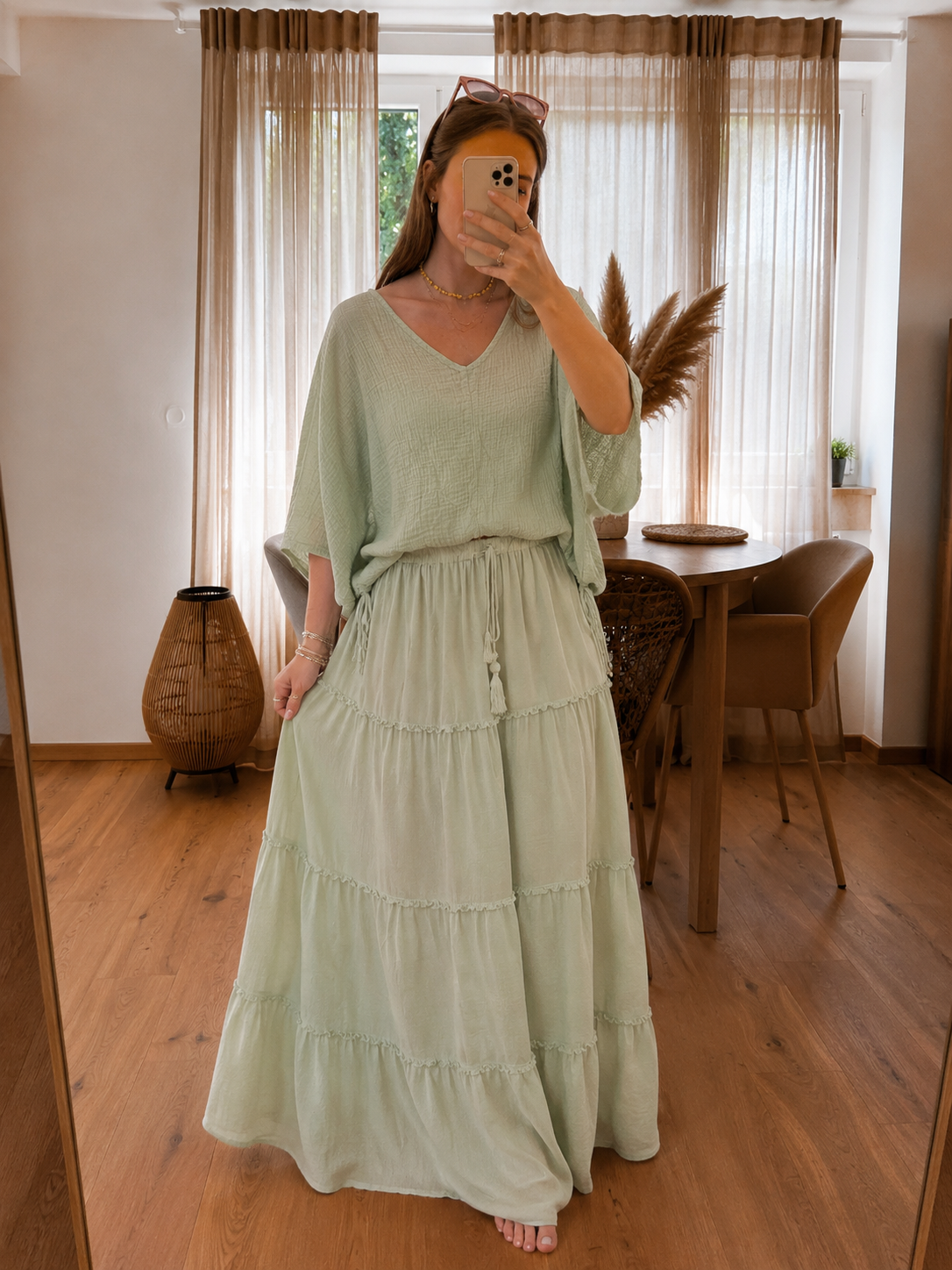Lockere Musselin Bluse zum binden