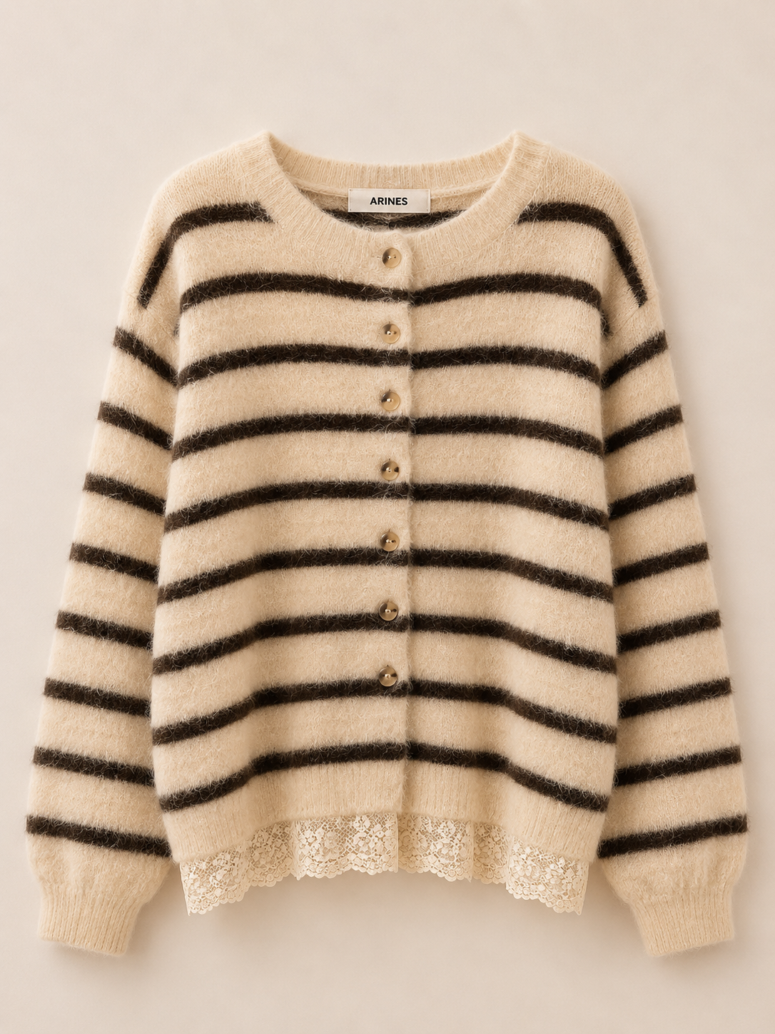 Stripes Cardigan mit spitzen Details