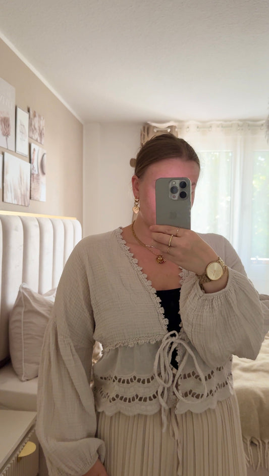 Musselin Bluse schleifen mit spitze