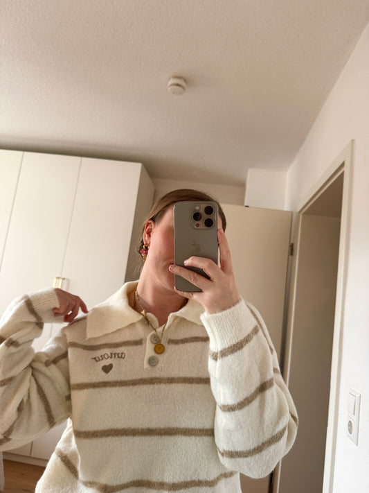 Gestreifter Pullover mit Kragen Amour Beige
