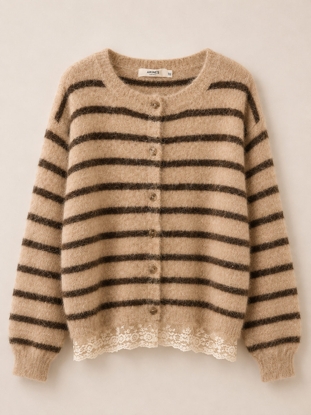 Stripes Cardigan mit spitzen Details
