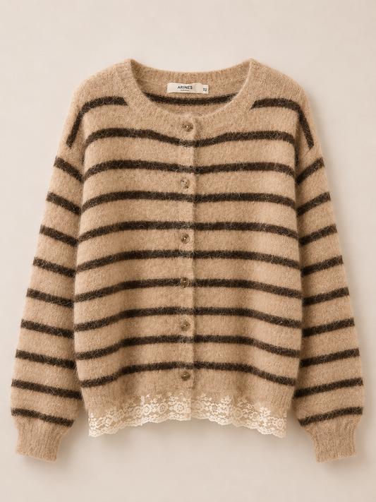 Stripes Cardigan mit spitzen Details
