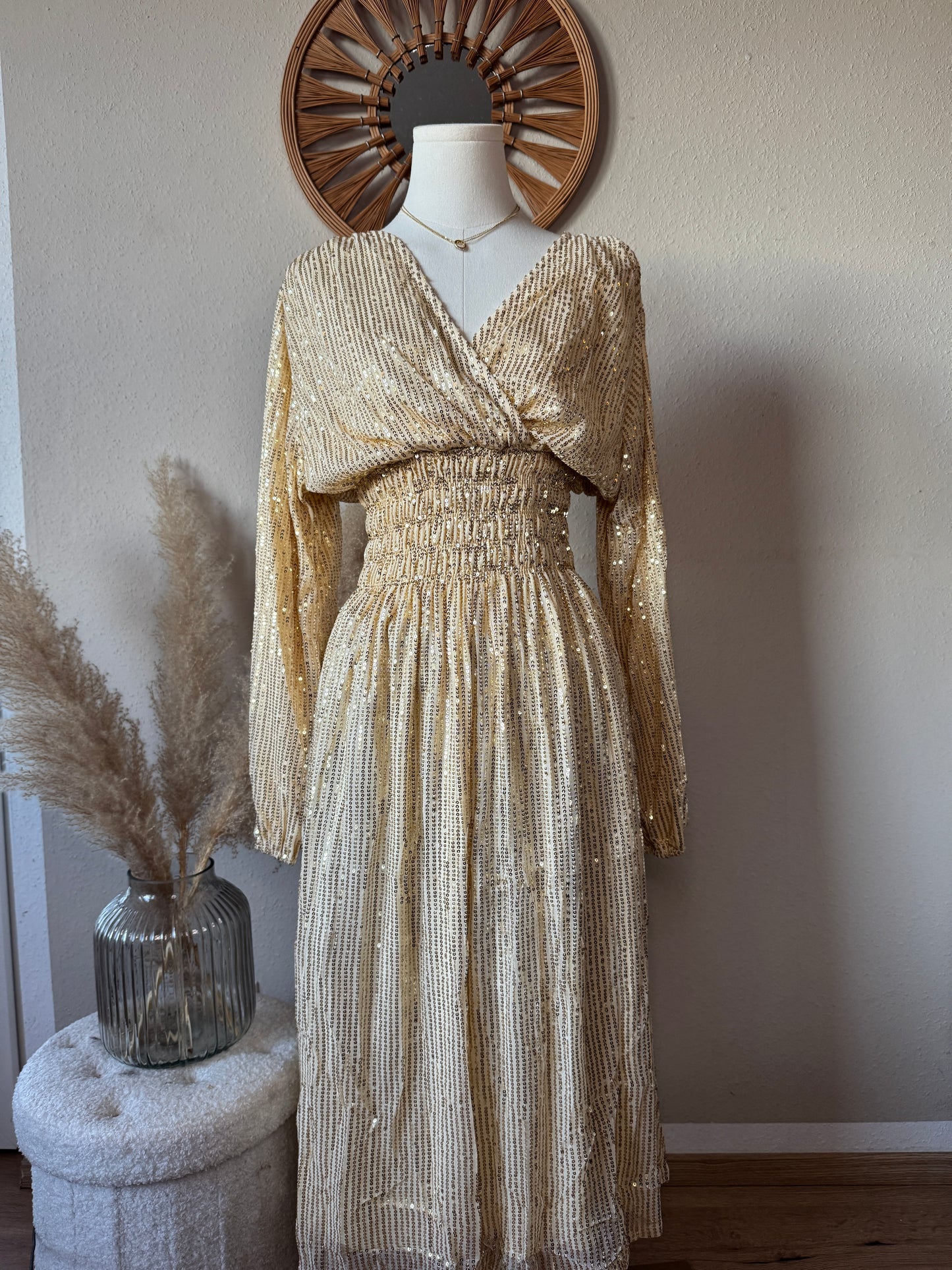 Goldenes Pailletten-Kleid für Damen – glitzerndes Partykleid, tragbar bis Größe 42