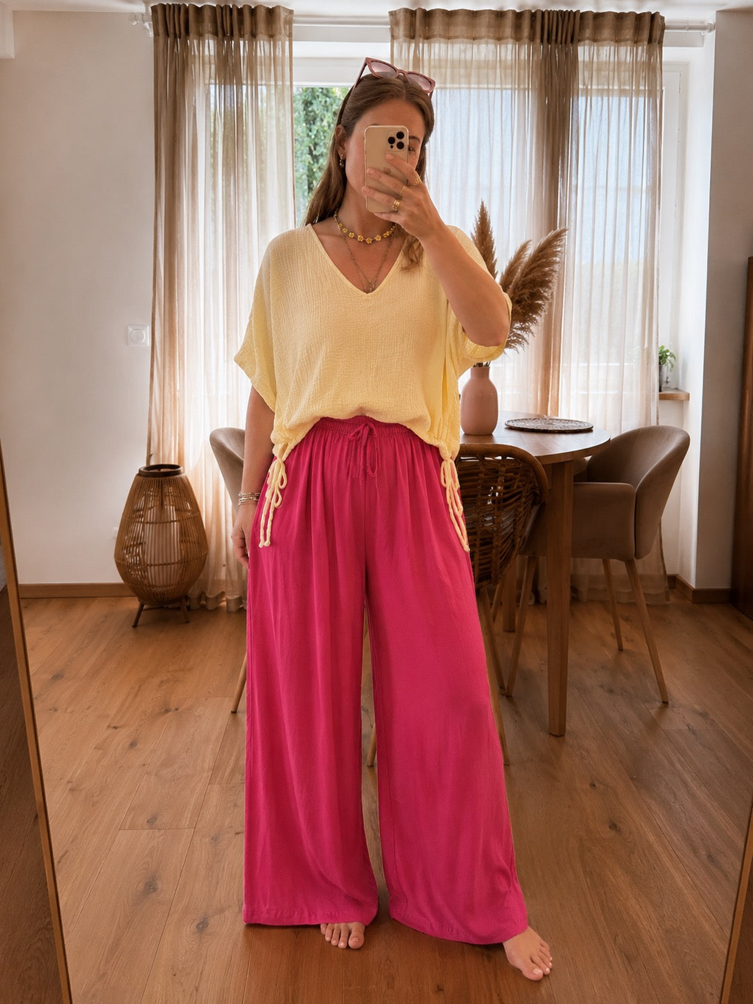 Lockere Musselin Bluse zum binden