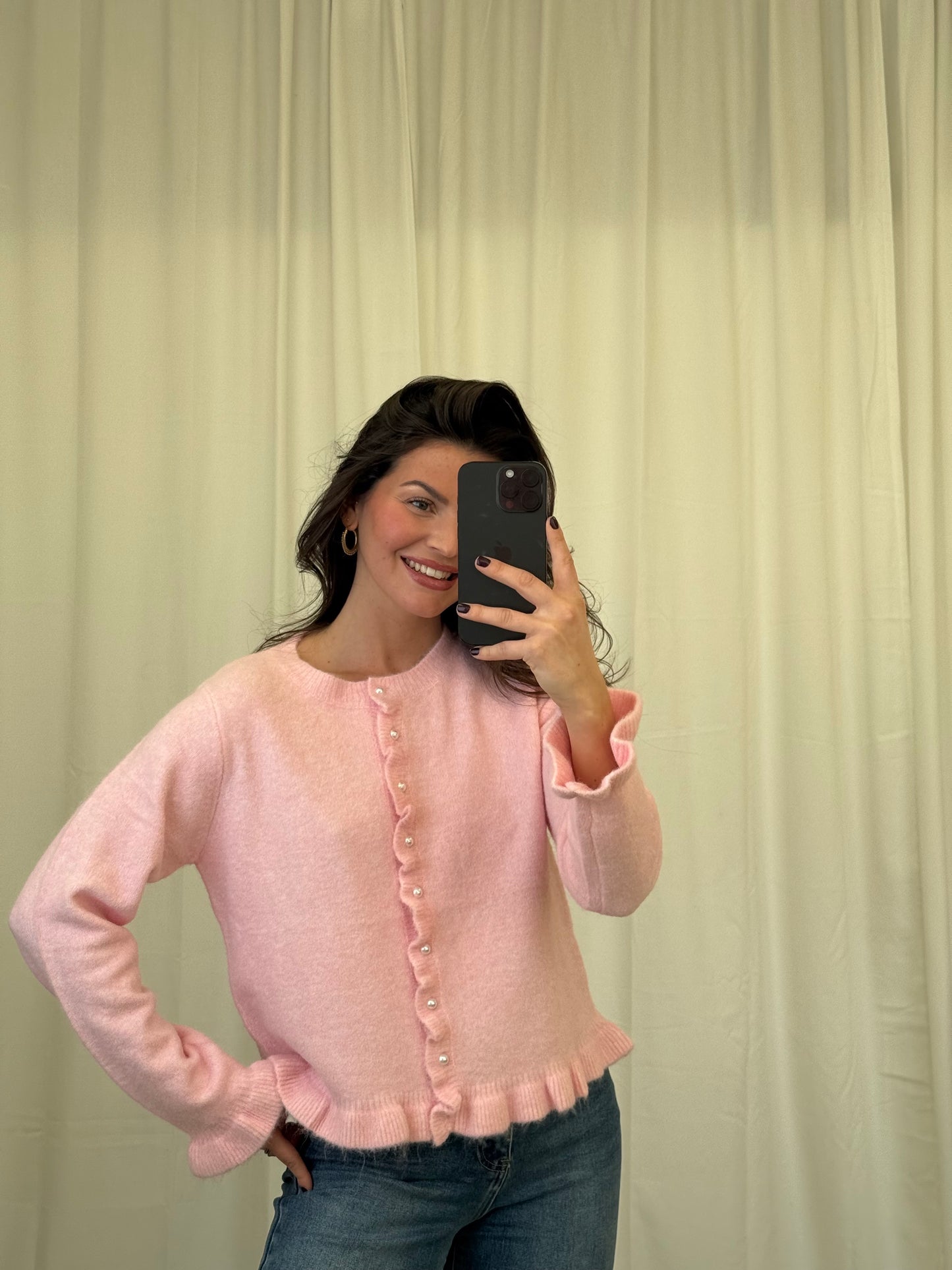 Cardigan rosewood mit Rüschen