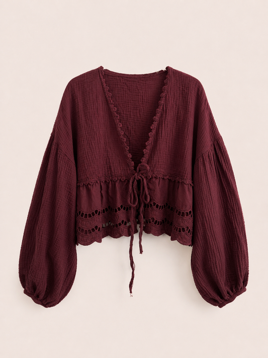 Musselin Bluse Bordeaux