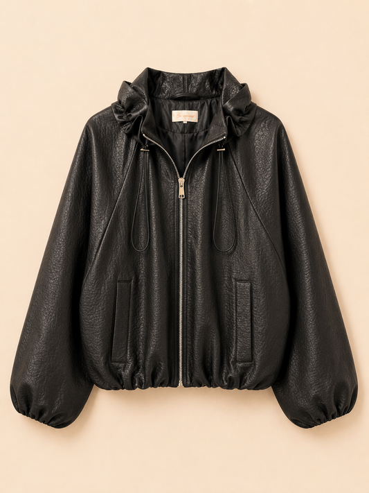 Leder Jacke mit Raffung Mila
