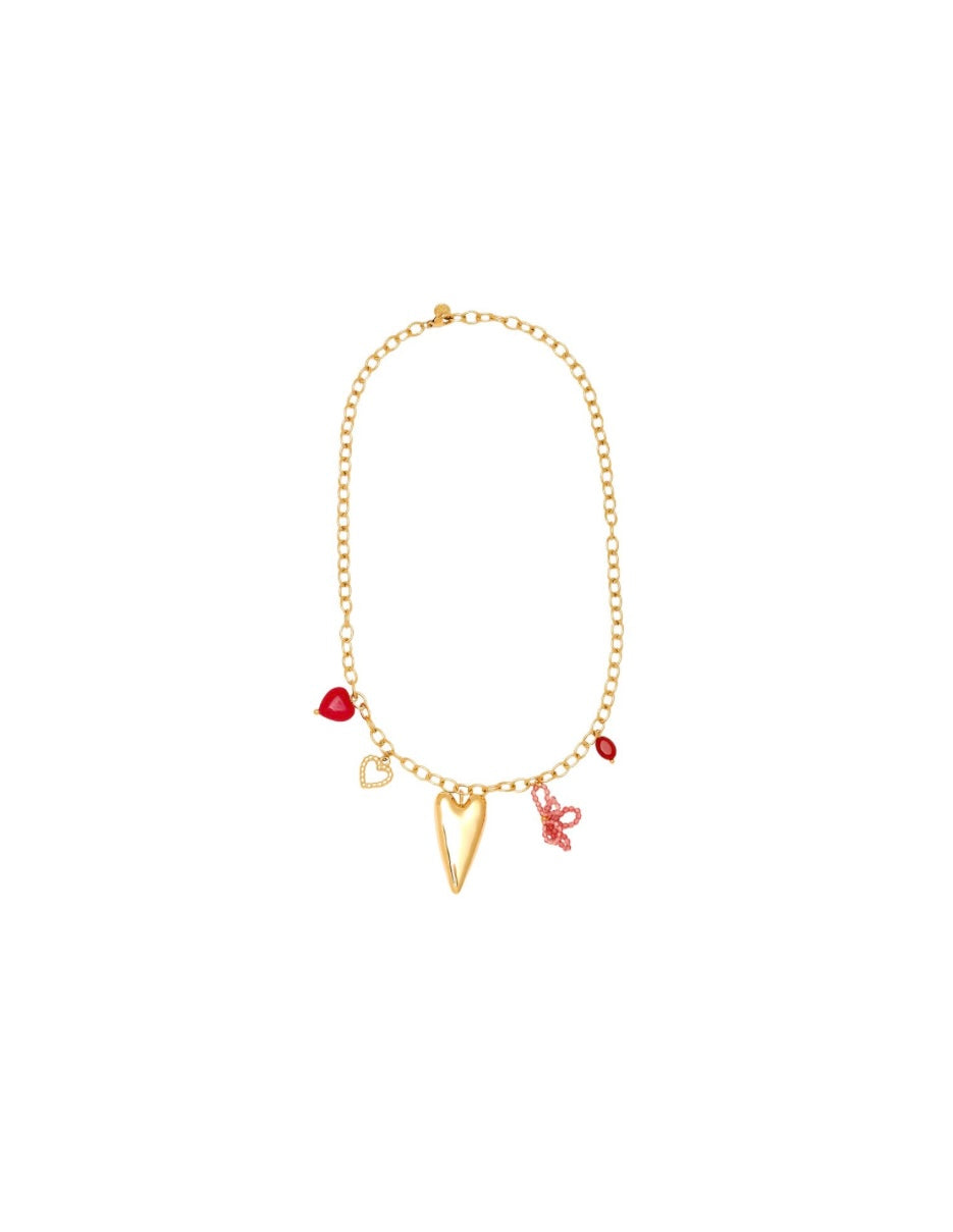 Blooming Heart Necklace – vergoldete Edelstahlkette mit großem Herzanhänger & Perlen-Blume