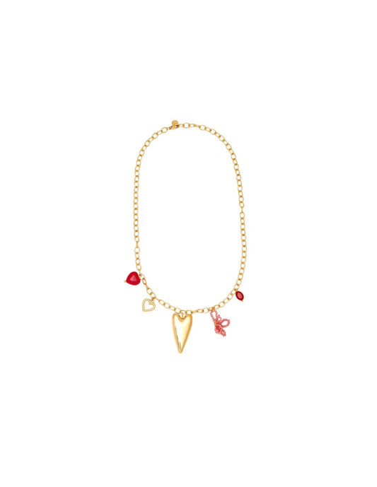 Blooming Heart Necklace – vergoldete Edelstahlkette mit großem Herzanhänger & Perlen-Blume