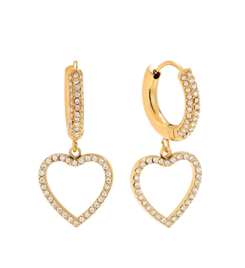 Creolen mit Herzanhänger & Glitzersteinen