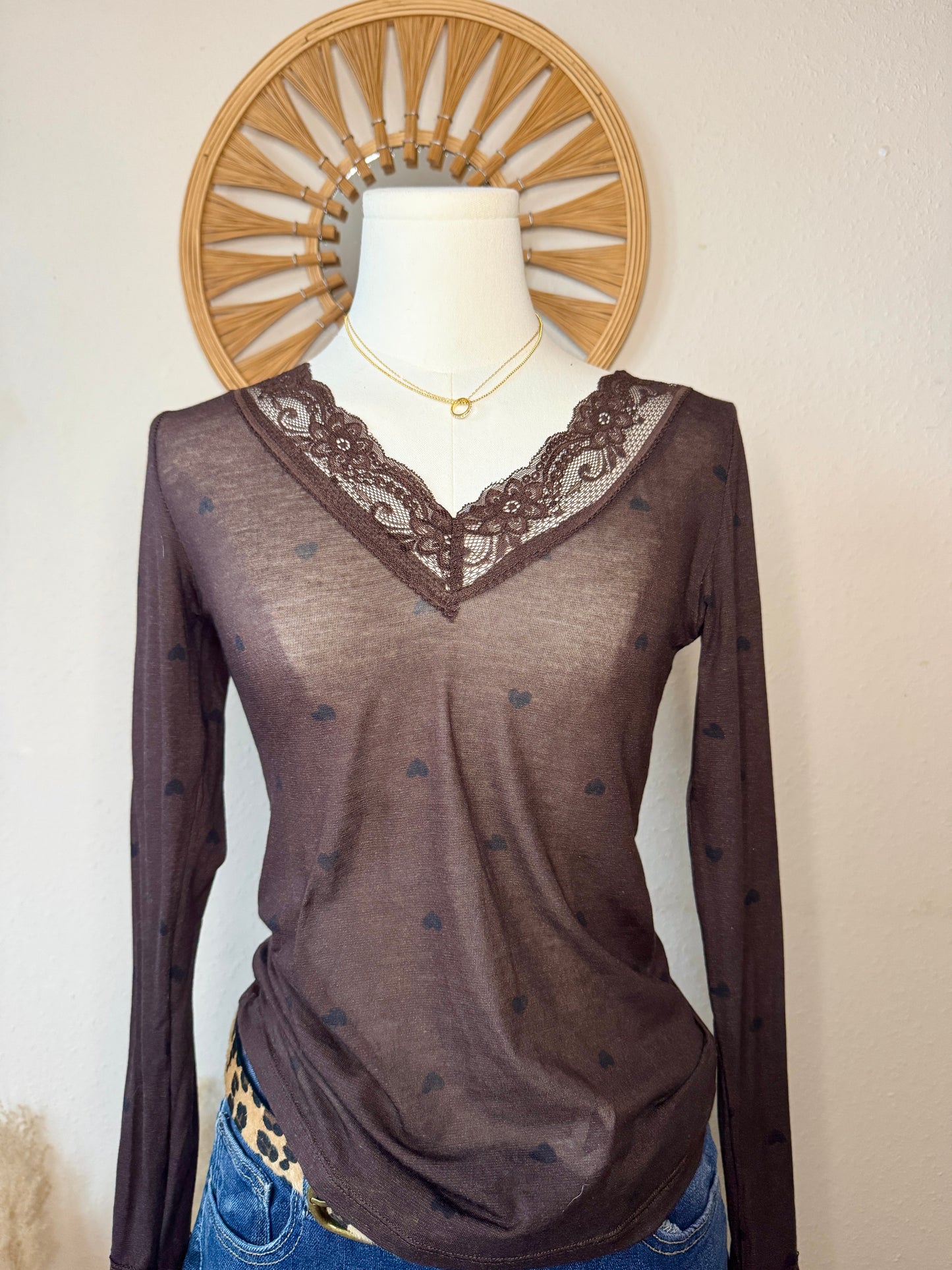 Cashmere Langarmshirt mit Spitze