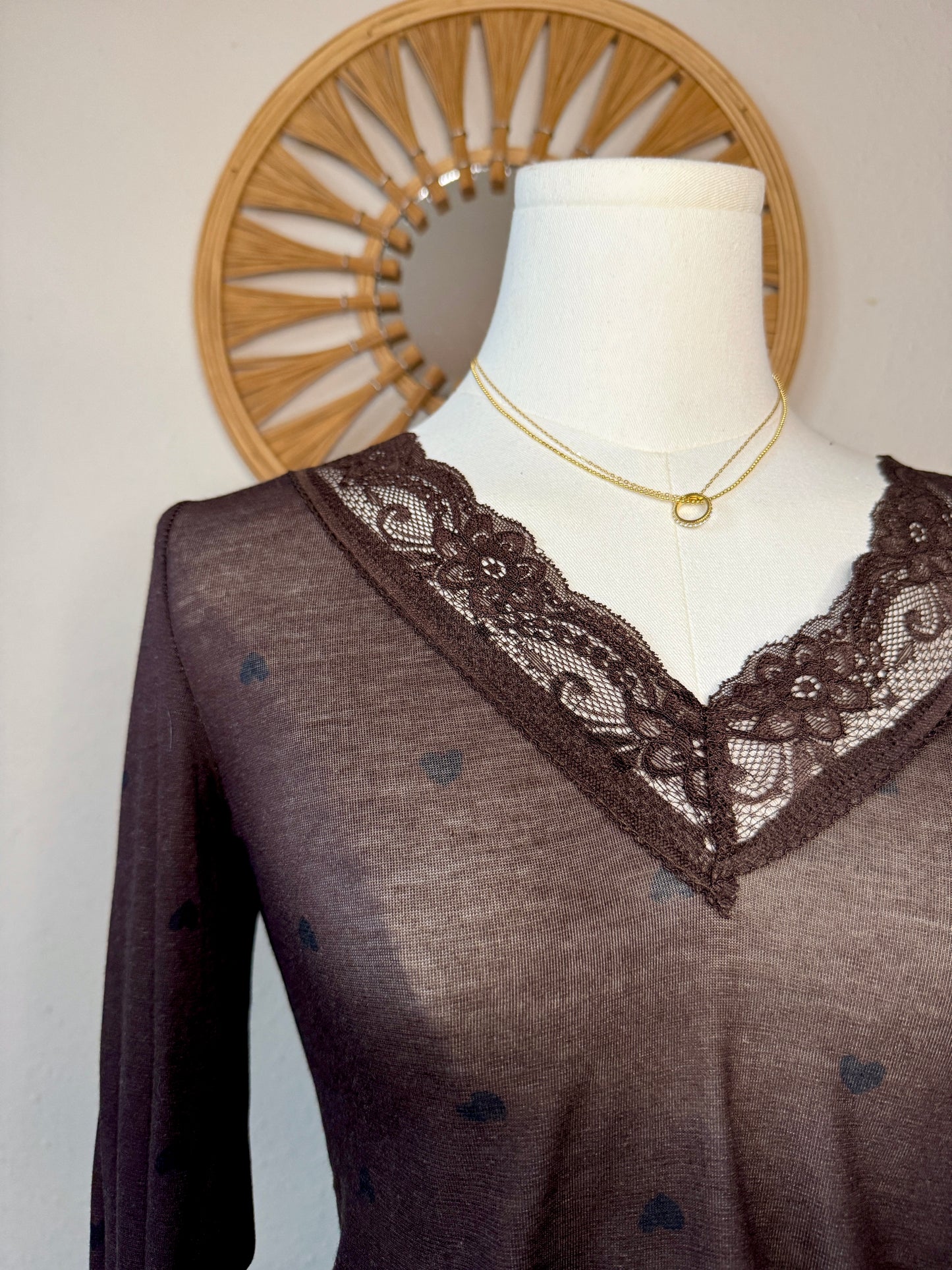 Cashmere Langarmshirt mit Spitze