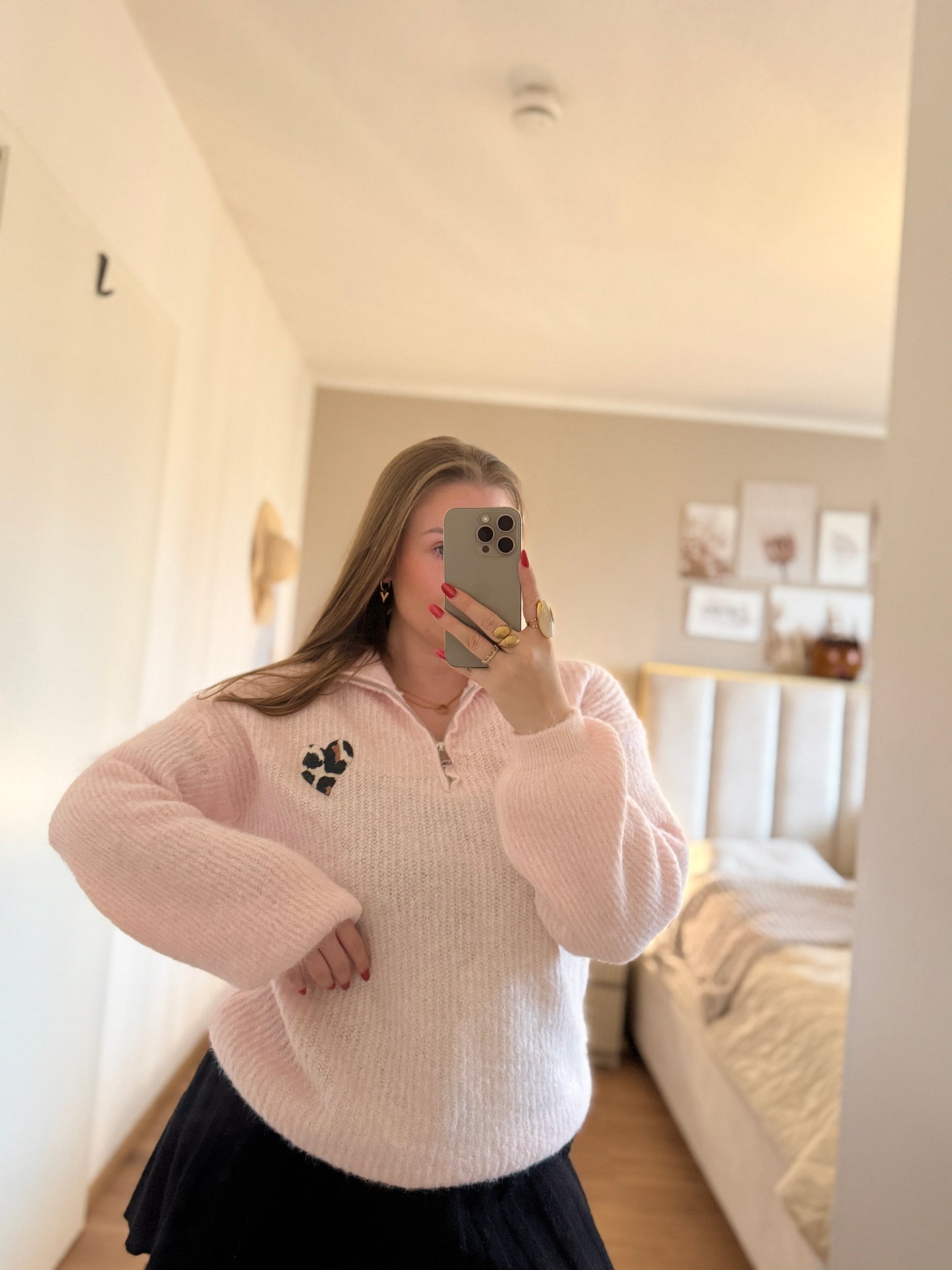 Oversize Zipper Pullover mit Leo Muster Herz – Teddy Hoodie für Damen, modischer Cozy Look