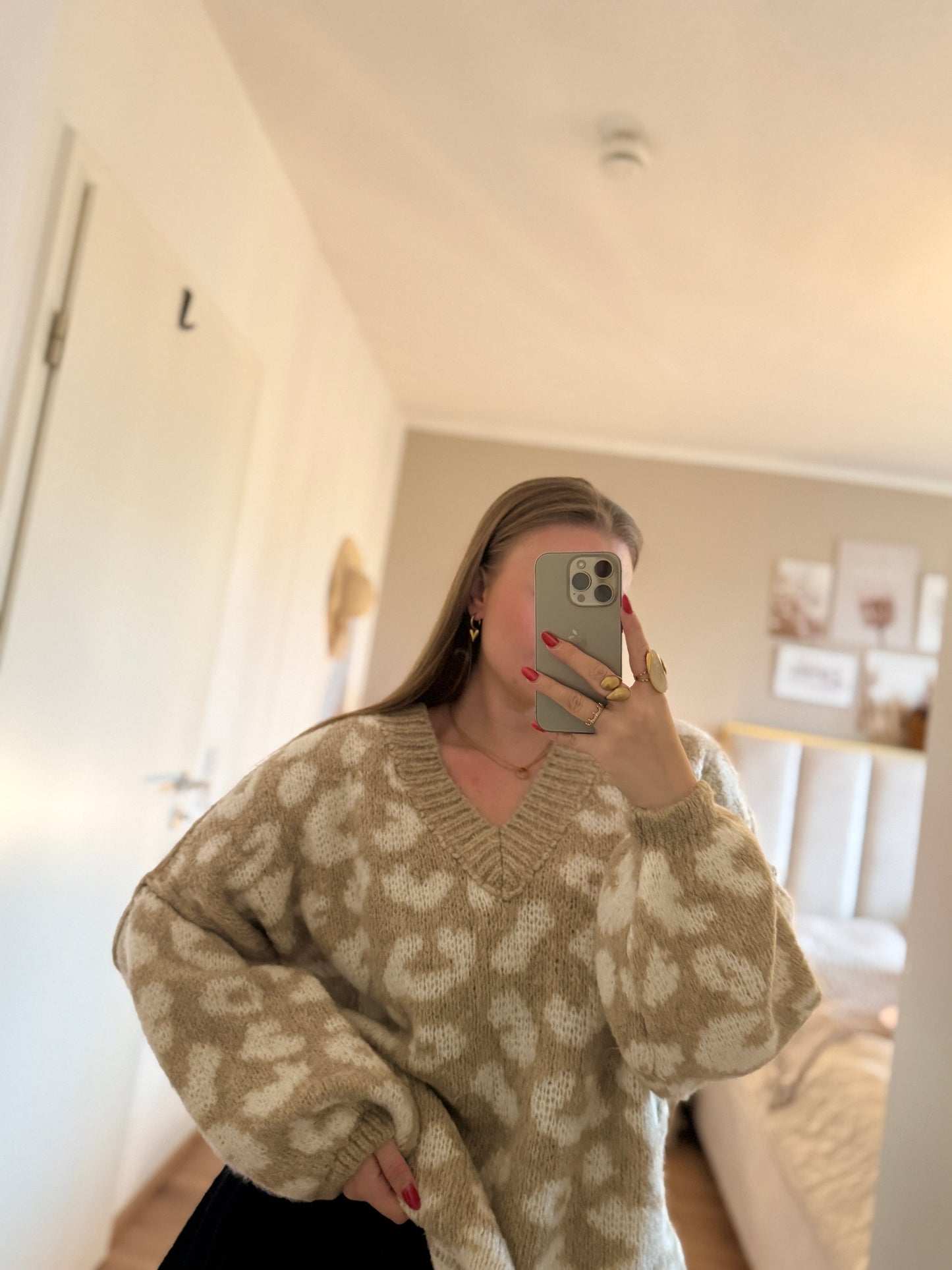 Leo Print Strickpullover für Damen mit tiefem V-Ausschnitt – modischer Cozy Knit für Winter und Herbst