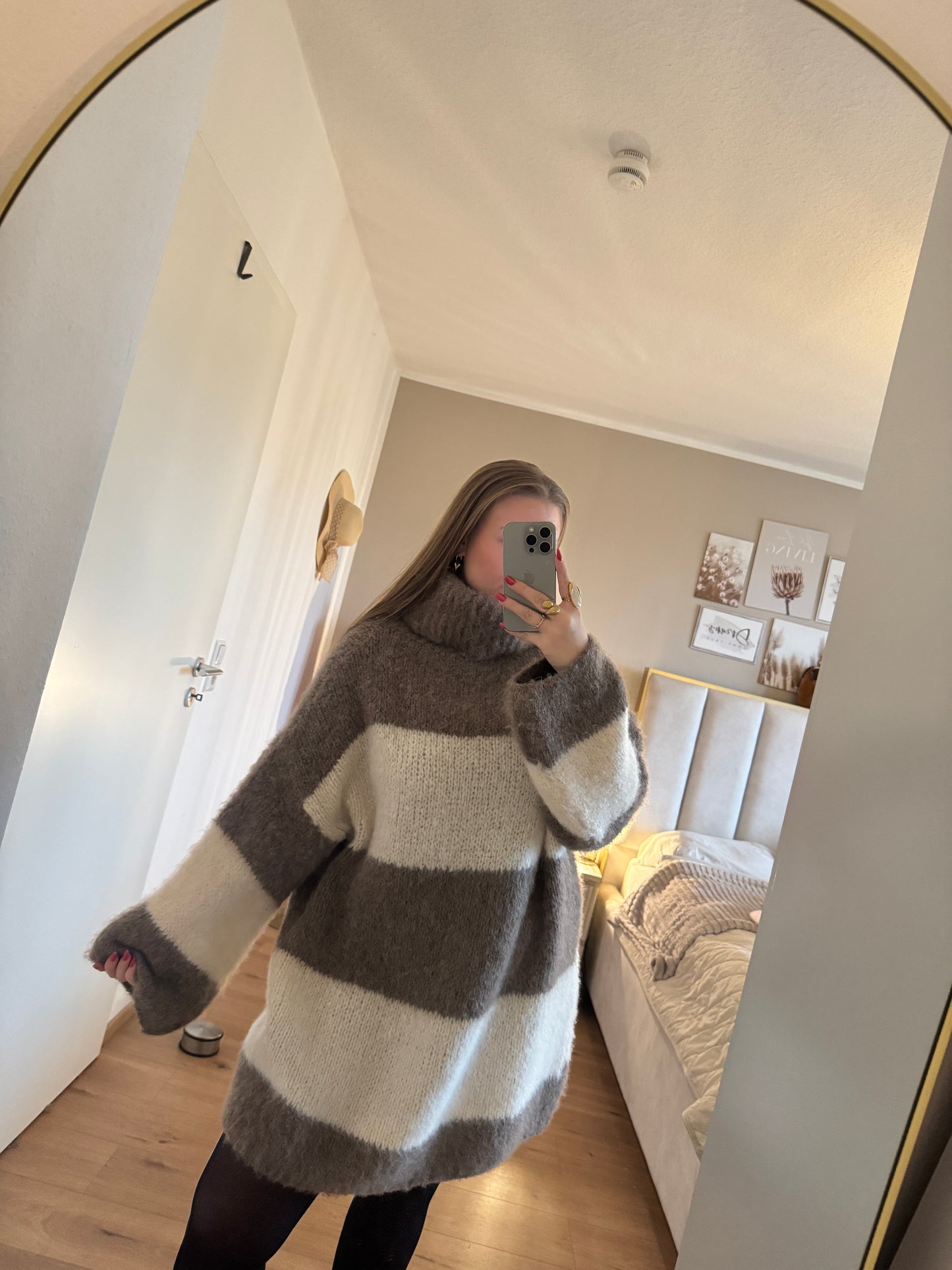 Damen Rollkragen Strickkleid gestreift – gemütliches, weiches Knit Kleid im Trend Style