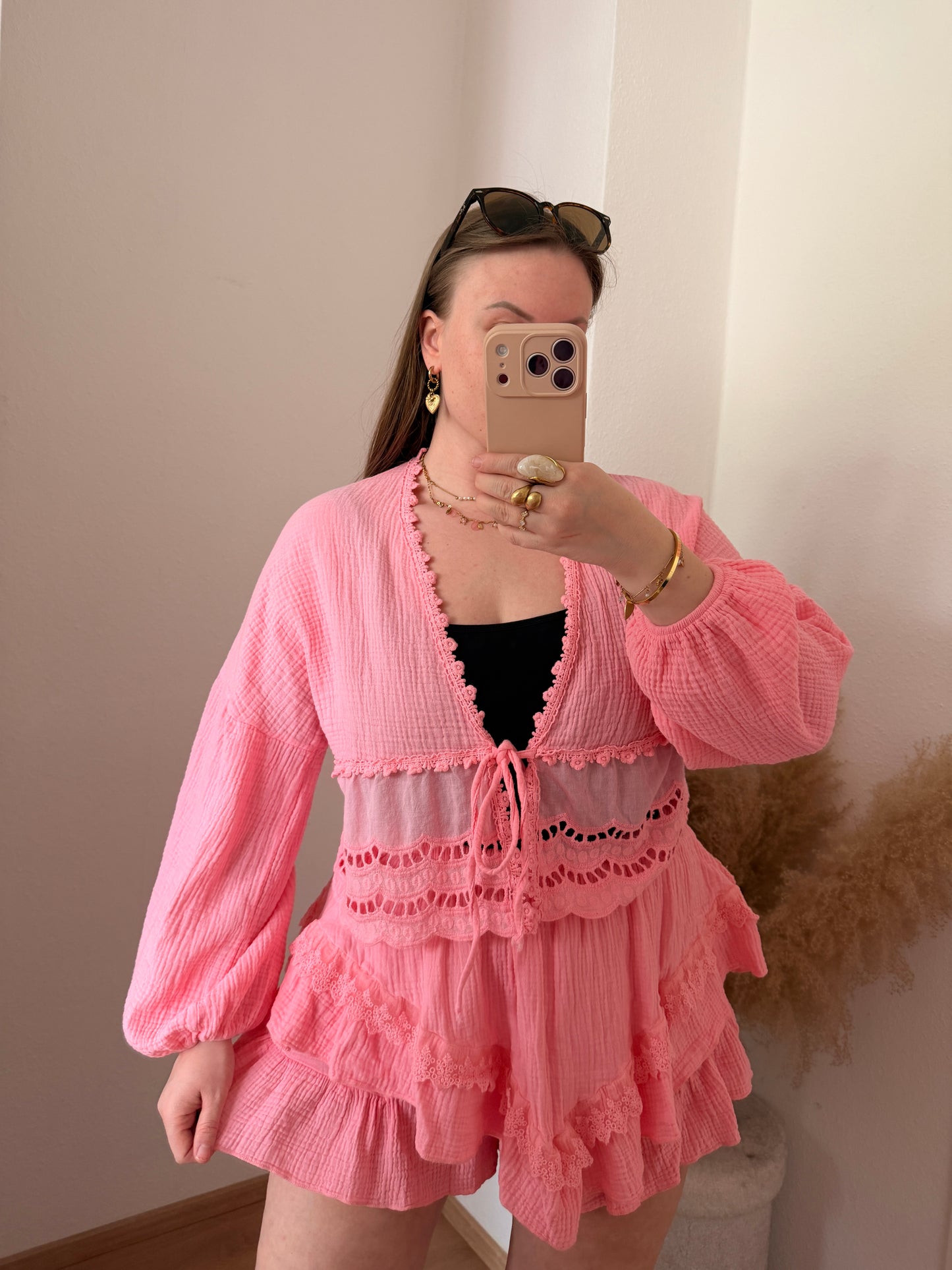 Musselin Hosenrock mit spitze pink lili
