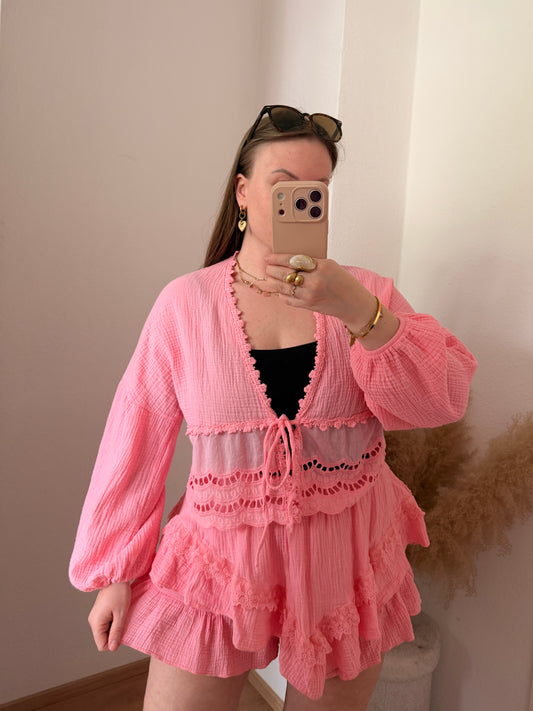 Musselin Hosenrock mit spitze pink lili