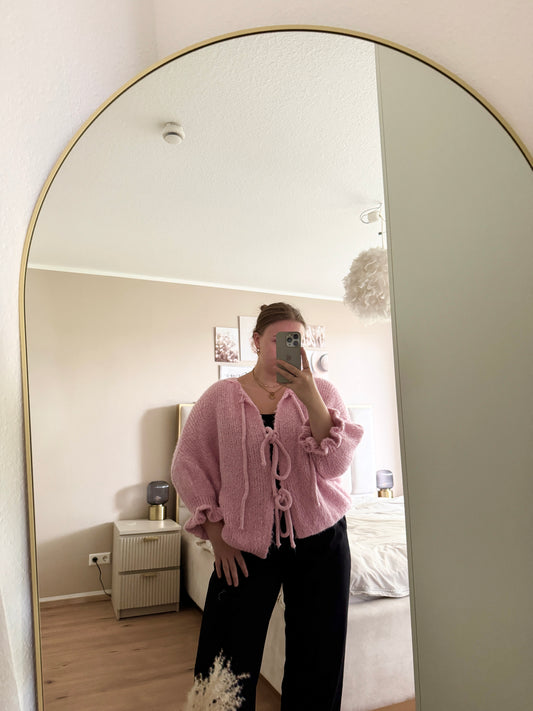 Chérie – Rosa Kurzarm-Cardigan mit Schleifen | Einheitsgröße 34–44