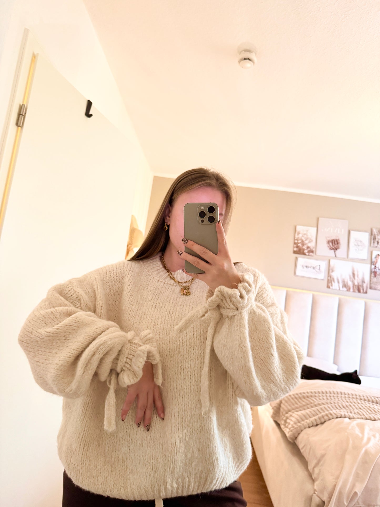 Pullover mit Rüschenärmeln & Schleife – One Size (bis Gr. 44)