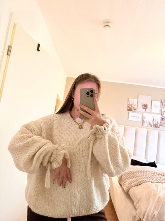 Pullover mit Rüschenärmeln & Schleife – One Size (bis Gr. 44)