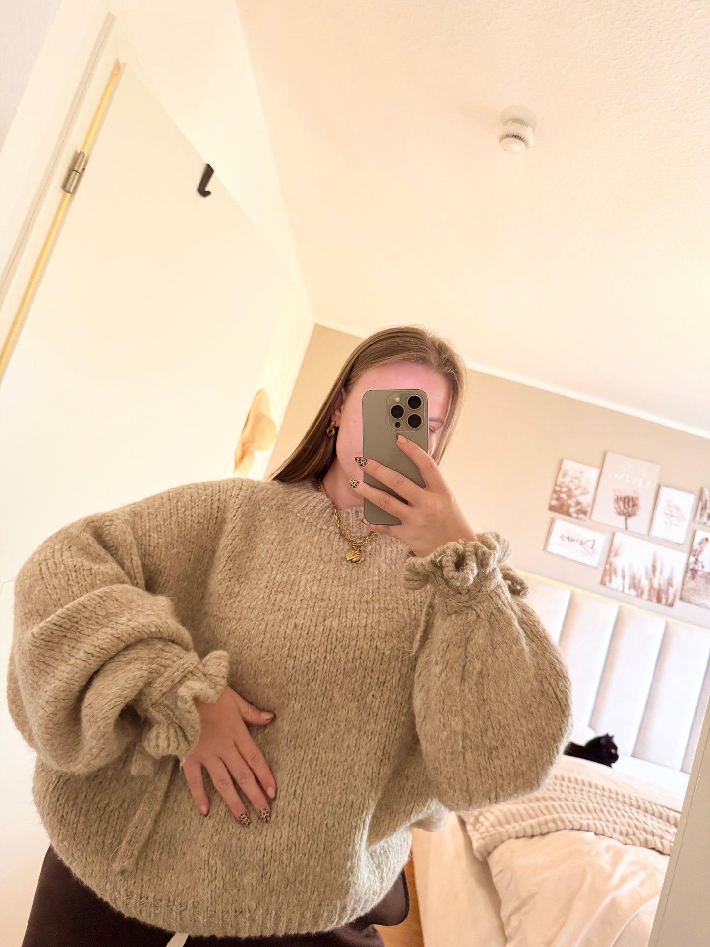 Pullover mit Rüschenärmeln & Schleife – One Size (bis Gr. 44)