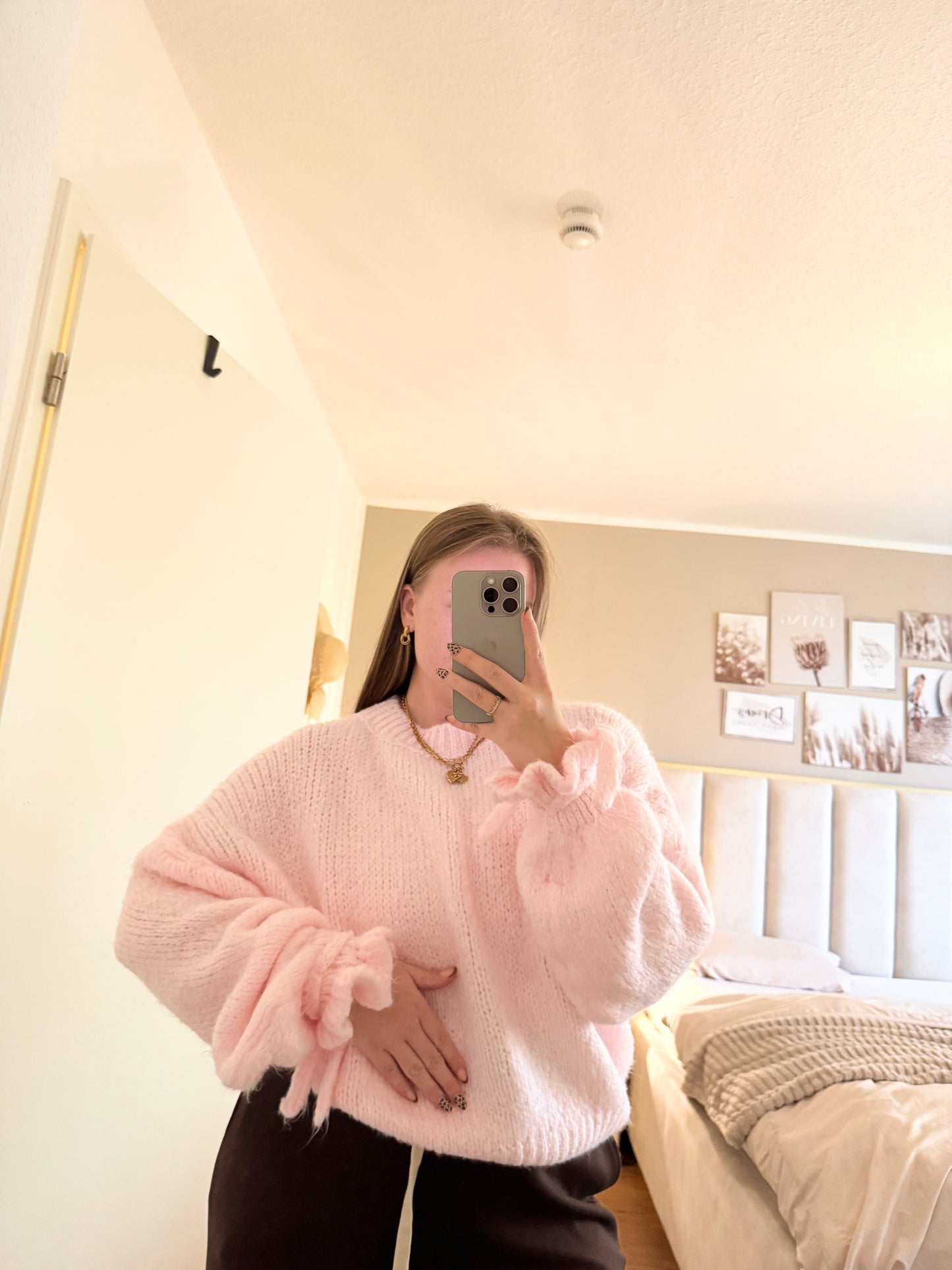 Pullover mit Rüschenärmeln & Schleife – One Size (bis Gr. 44)